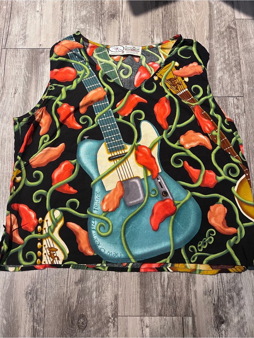 Bayou Wear "Hot Licks" New Orleans Jazz Fest camisole guitar top